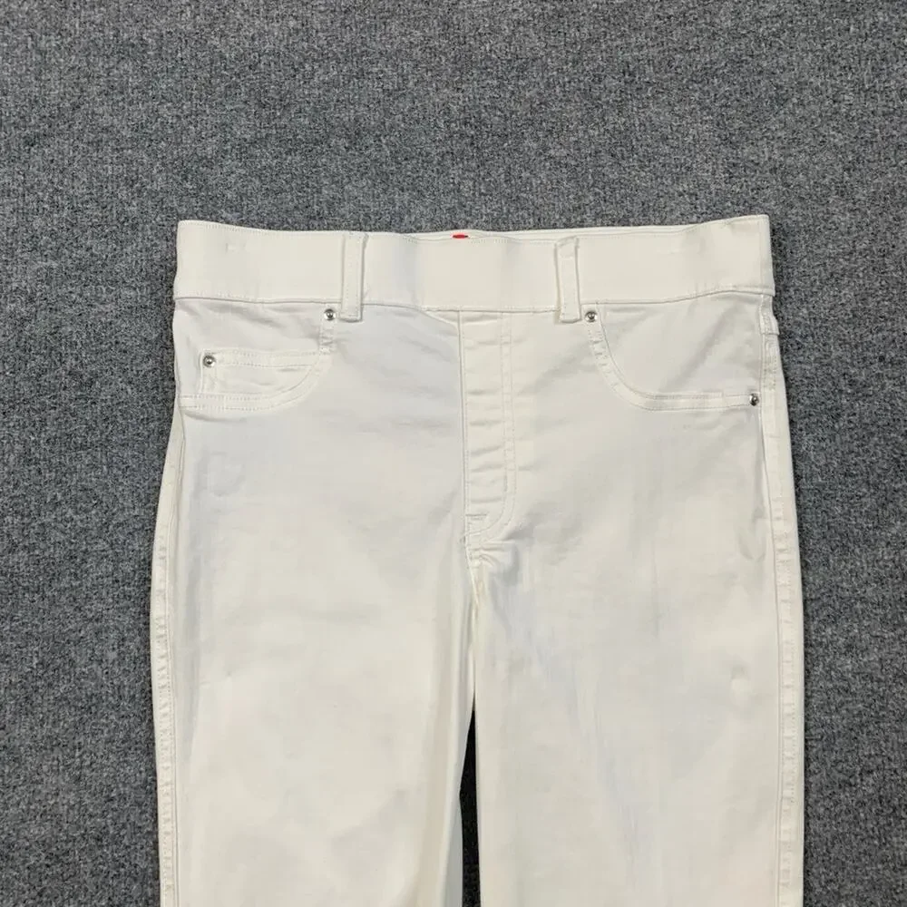 Spanx Jeans Womens M Medium White Denim Stretch Ankle Skinny High Rise Pull On